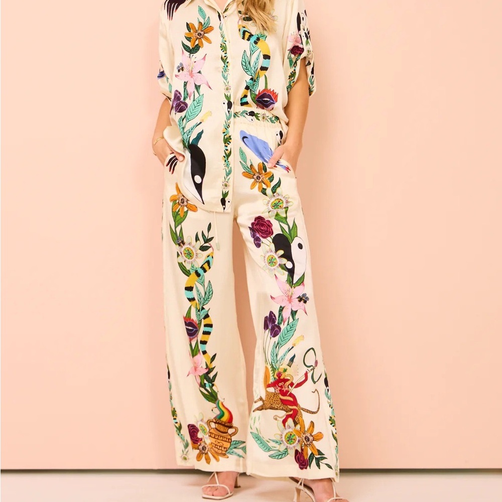 Zimmermann Floral & Animal Print Cream Wide-Leg Two-piece set - Picture 4 of 4